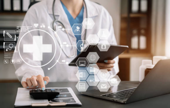 Pharmacist managing prescriptions and clinical paperwork at a desk
